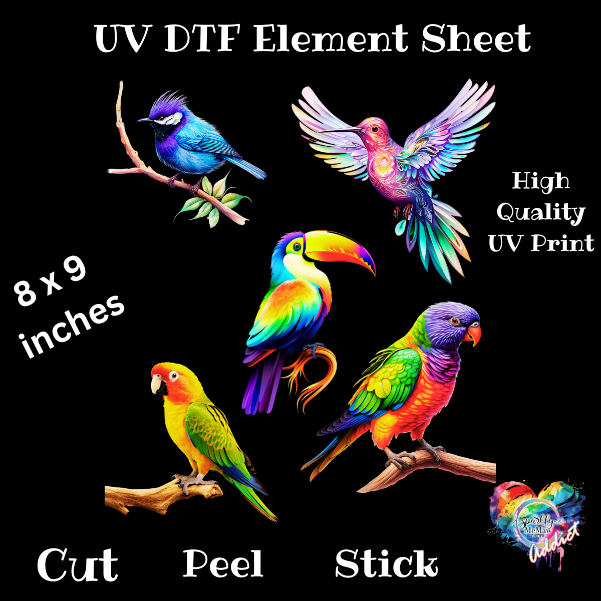 Exotic Birds UV DTF Element sheet