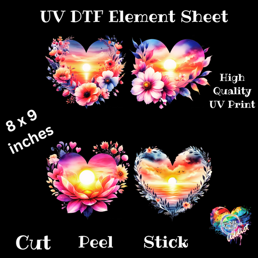 Sunset Heart UV DTF Element Sheet