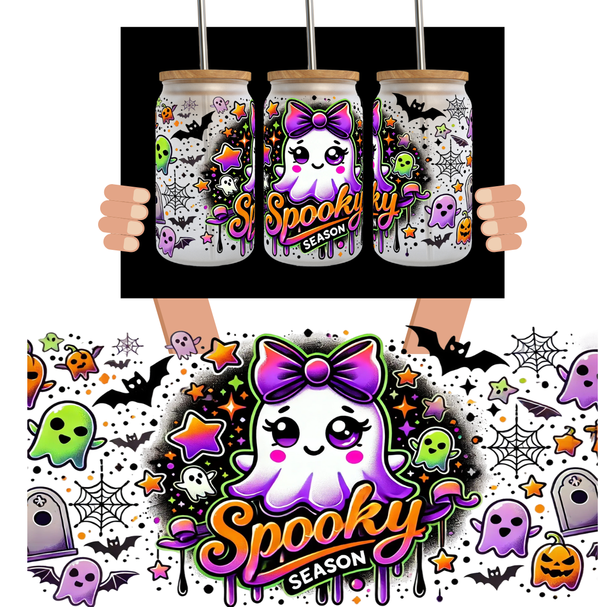 Spooky Ghost Season UV DTF Wrap 16 oz sized