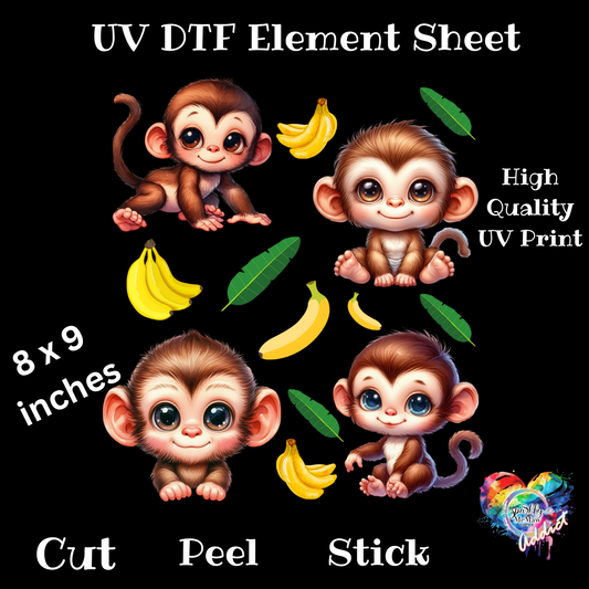 Cute Monkey UV DTF Element Sheet