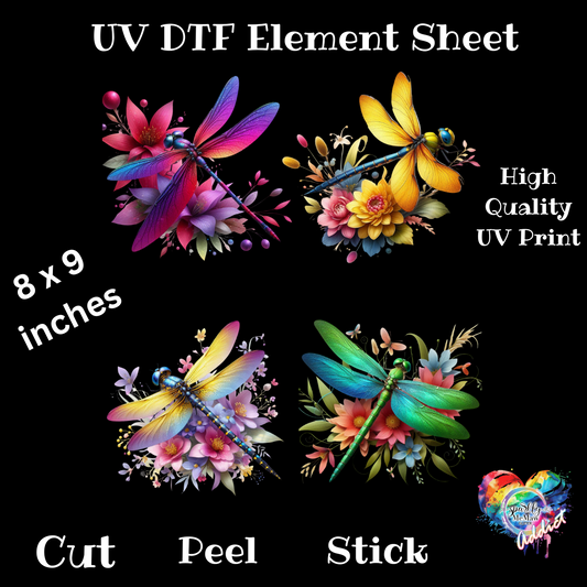 Vibrant DragonFlies UV DTF Element Sheet