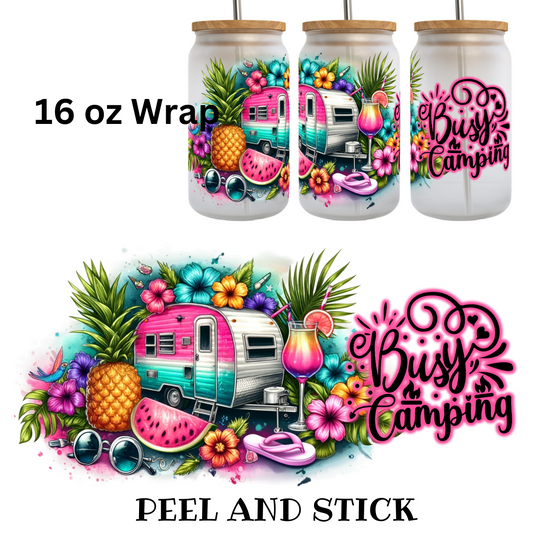 Busy Camping UV DTF 16 oz Wrap size