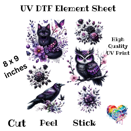 Purple Gothic Animals UV DTF Element Sheet