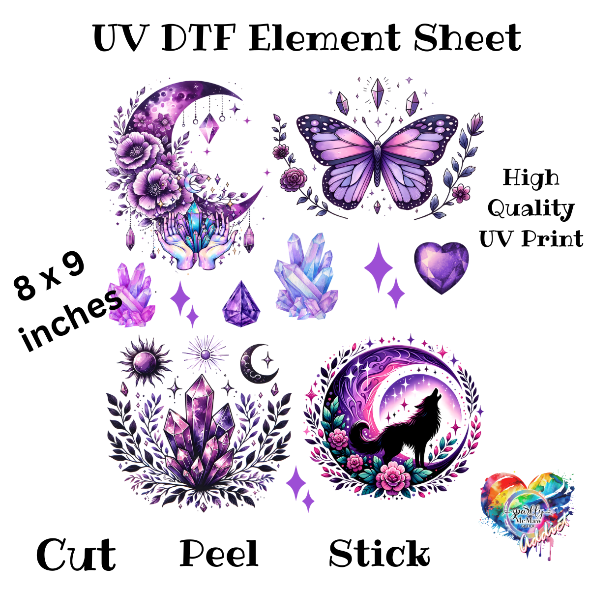 Purple Crystal UV DTF element Sheet