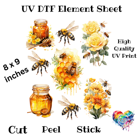 Honey Bee with Comb UV DTF Element Sheet