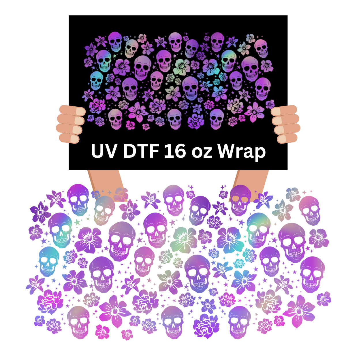 Skull and Flowers Purple UV DTF Wrap