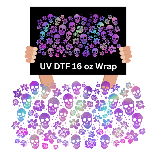 Skull and Flowers Purple UV DTF Wrap