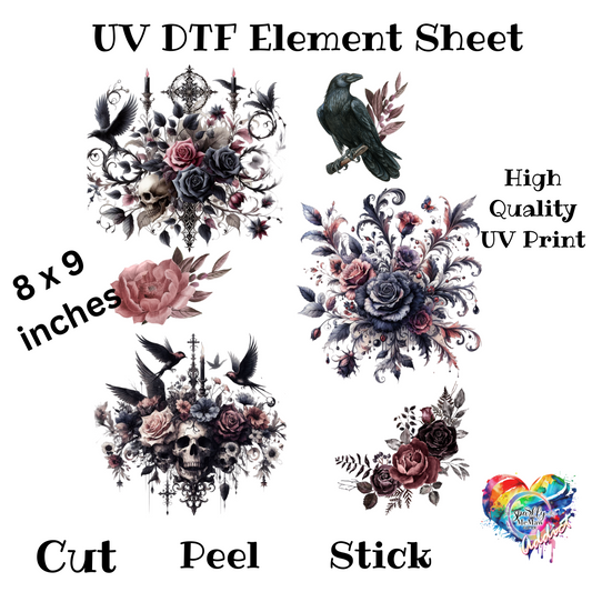 Gothic Flowers UV DTF Element Sheet