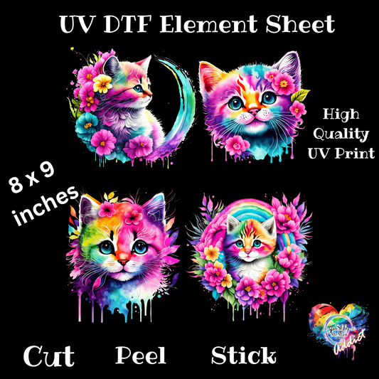 Watercolor Cats UV DTF Element Sheet