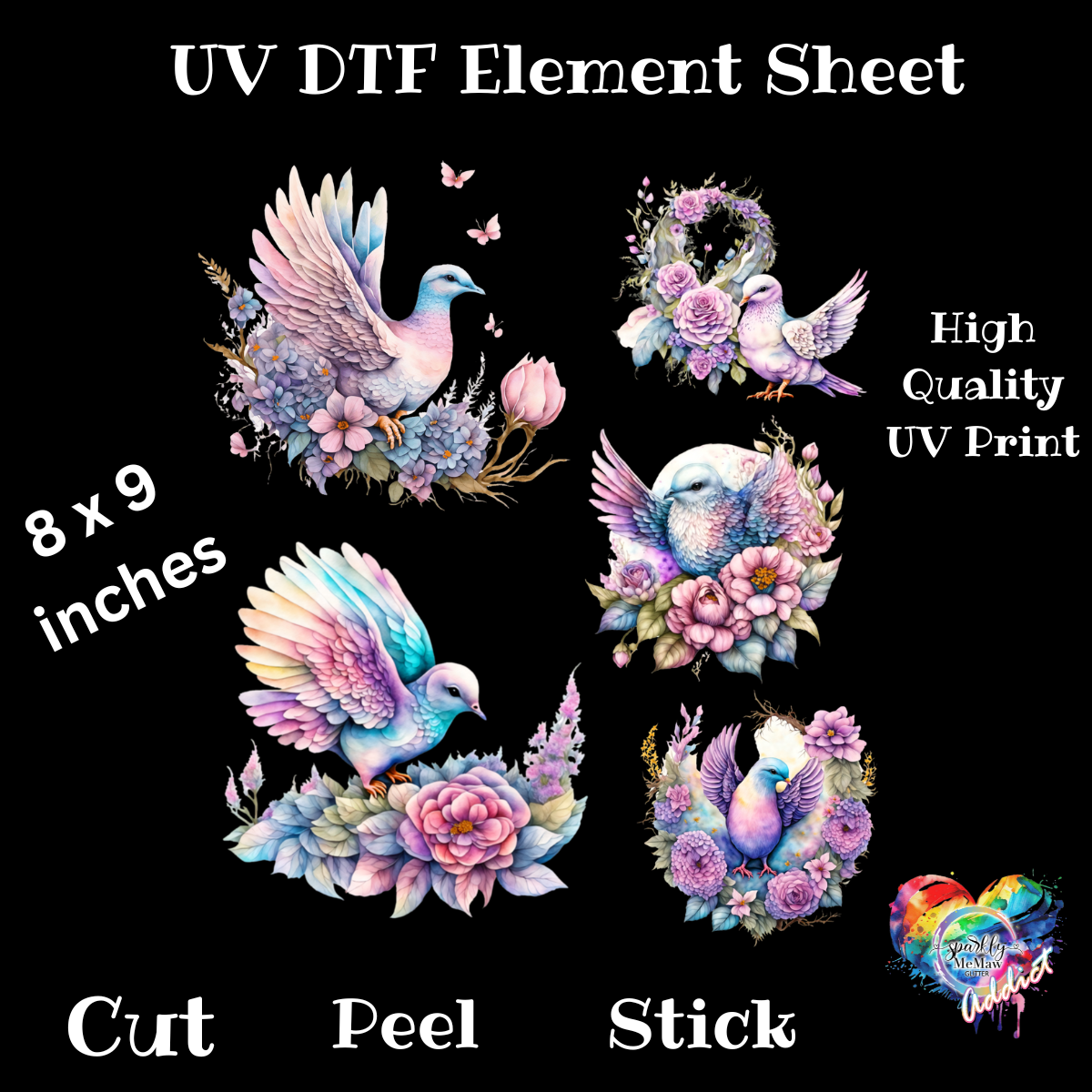 Pastel Birds UV DTF Element Sheet