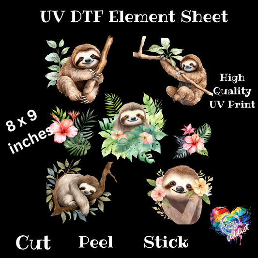 Sloth UV DTF Element sheet 8x9 inches