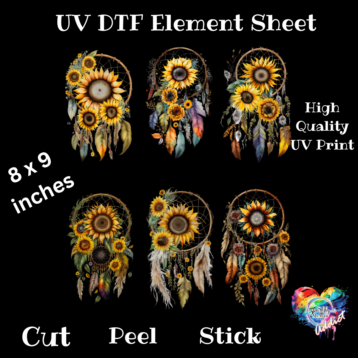 Sunflower Dream Catchers UV DTF Element sheet 8x9 inches