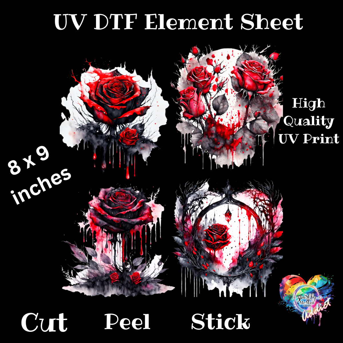 Red Rose Drip UV DTF Element Sheet