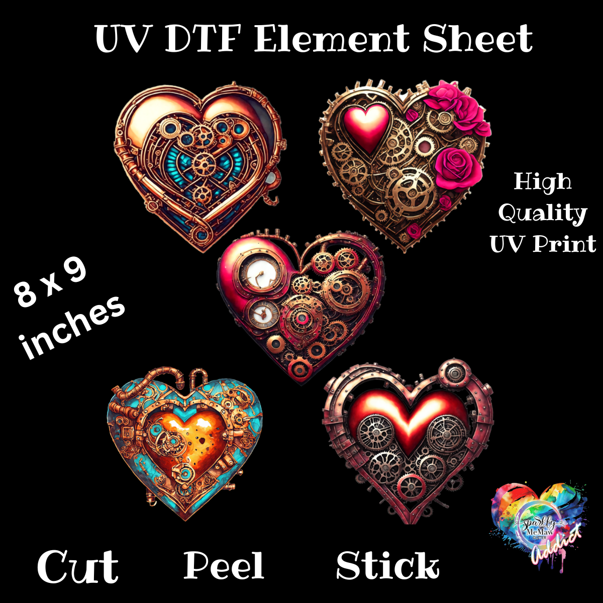 SteamPunk Hearts UV DTF Element Sheet