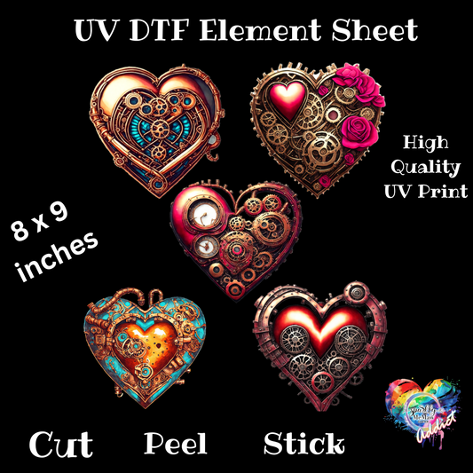 SteamPunk Hearts UV DTF Element Sheet