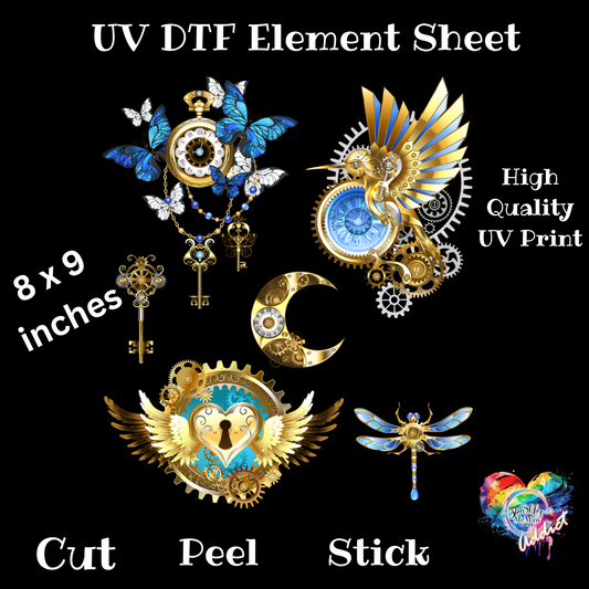 SteamPunk Birds N butterflies UV DTF Element Sheet