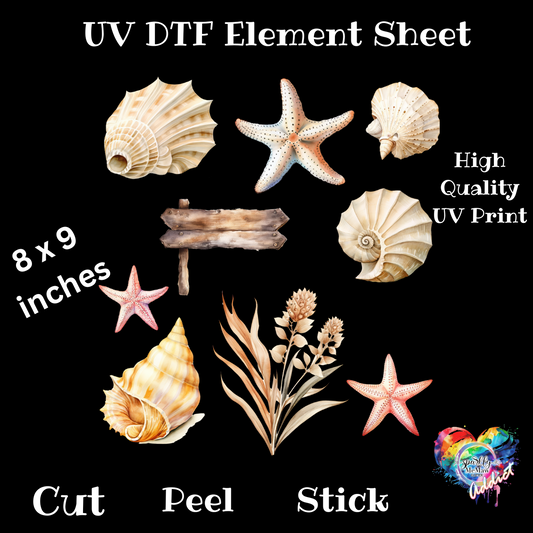 Natural Sea Shells UV DTF Element Sheet