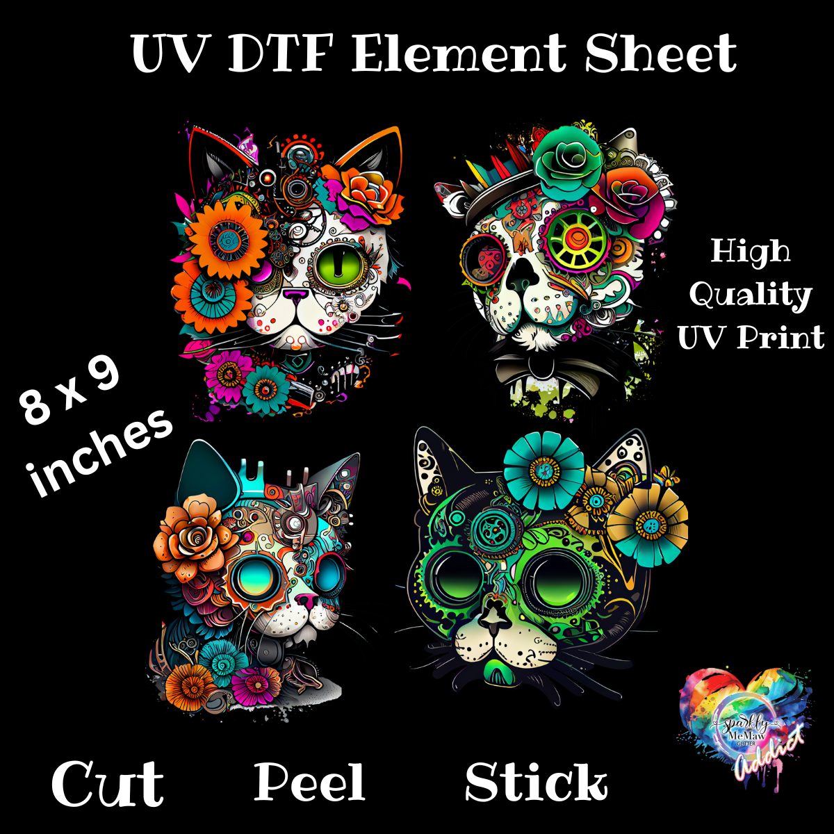 SteamPunk Cats UV DTF Element Sheet