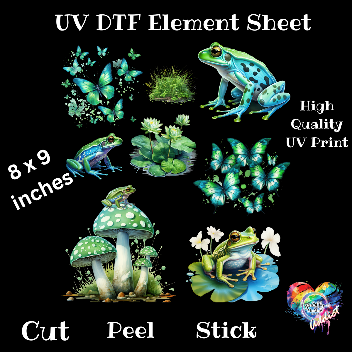 Lily Pads and Frogs UV DTF Element Sheet