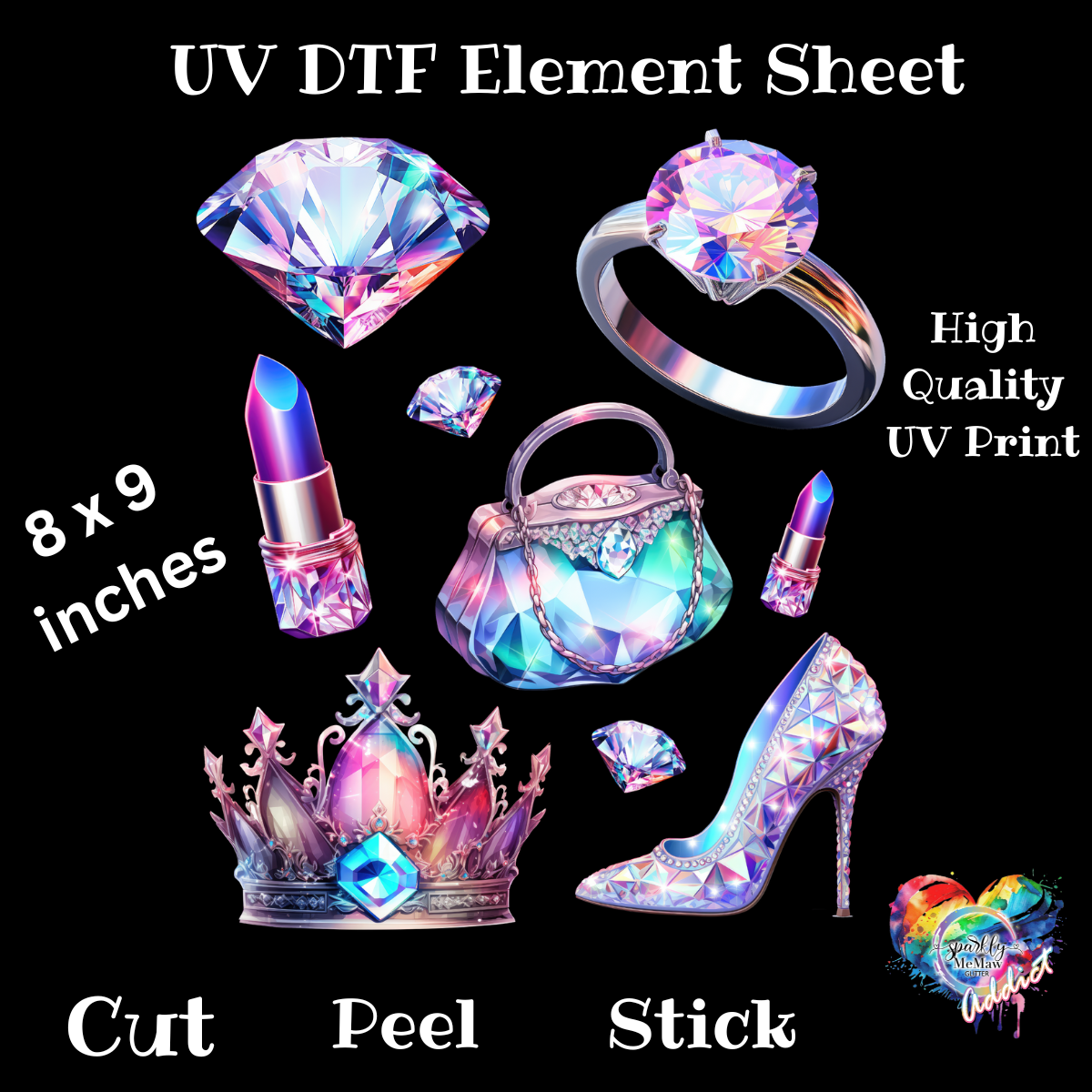 Rainbow Girly UV DTF Element Sheet