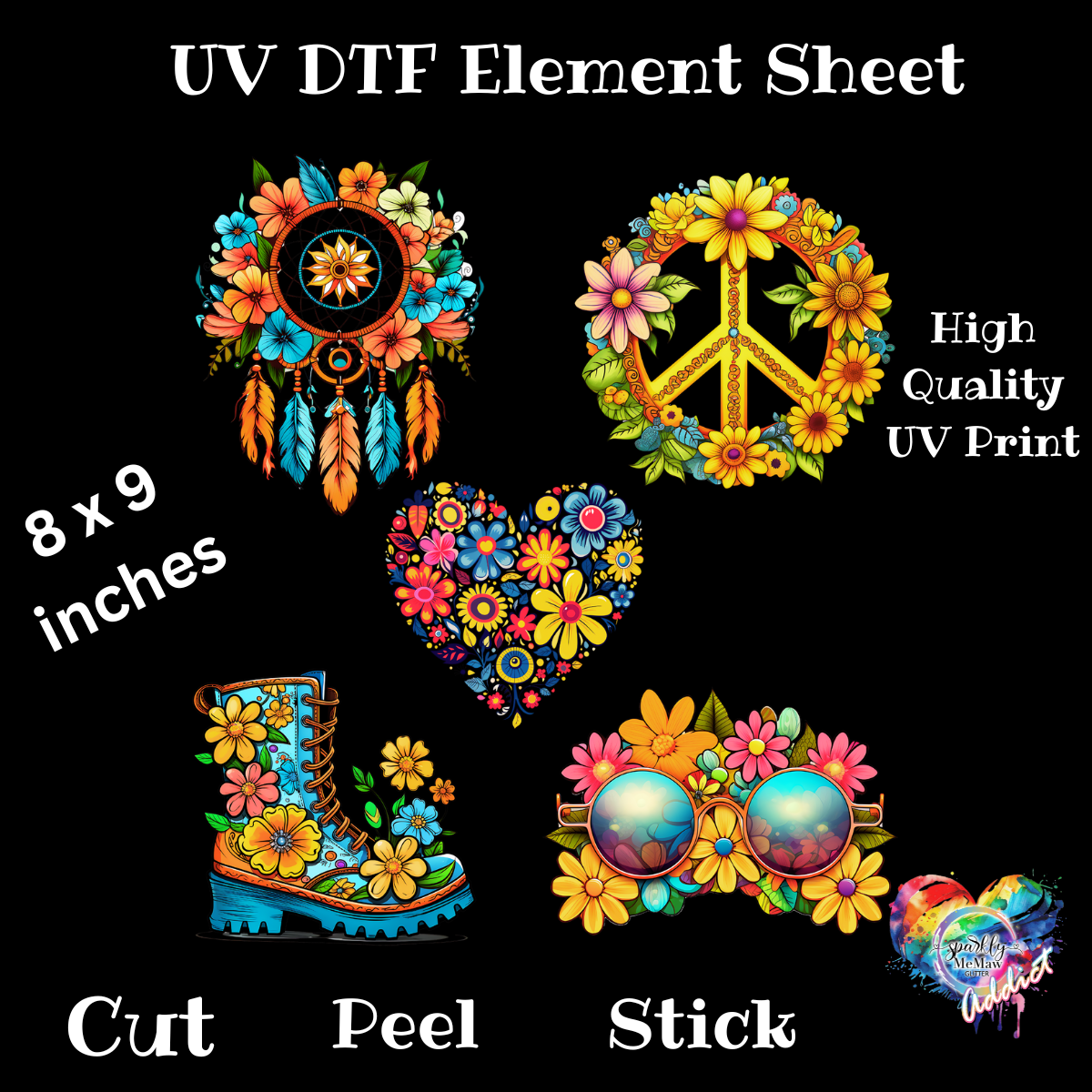 Hippie Elements UV DTF 8x9 inch sheet