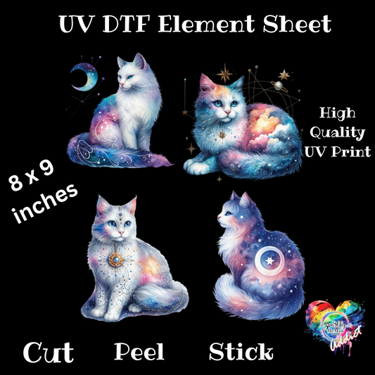 WaterColor Cats UV DTF 8x9 inch element sheet