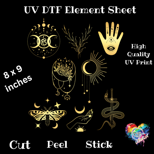 Golden UV DTF Element Sheet