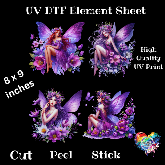 Purple Fairy UV DTF 8x9 inch Element sheet