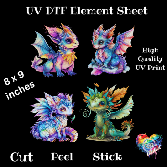 Watercolor Dragon UV DTF 8x9 inch Element Sheet