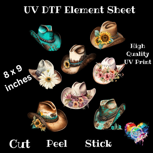 Cowboy Hats UV DTF 8x9 inch element sheet