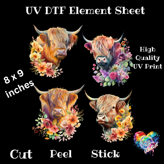 Floral Cow UV DTF Element sheet
