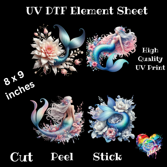 Pastel Mermaid UV DTF Element Sheet