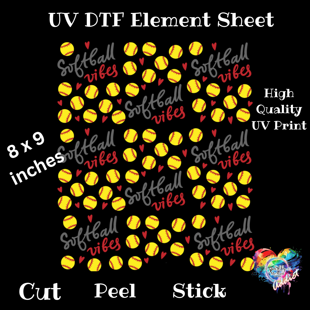 SoftBall vibes UV DTF Element sheet