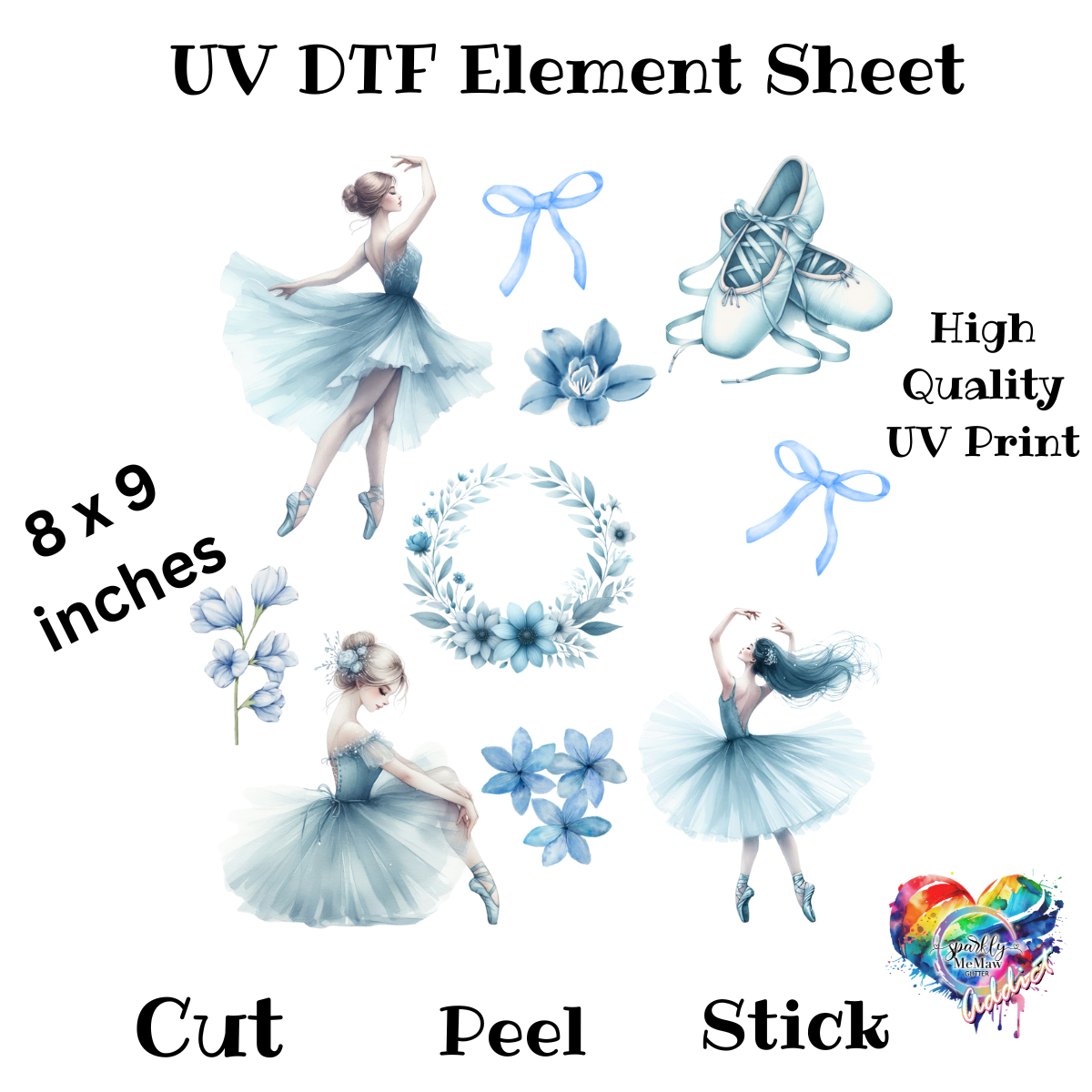 Blue Pastel Ballerina UV DTF Decal Sheet