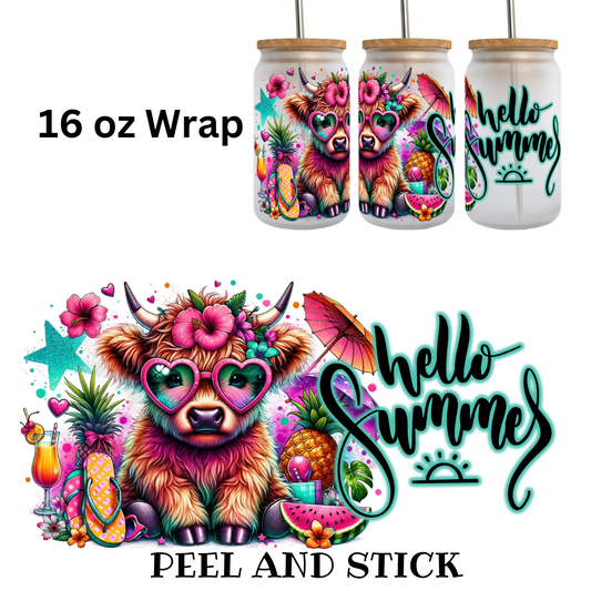 Highland Cow Summer UV DTF Wrap