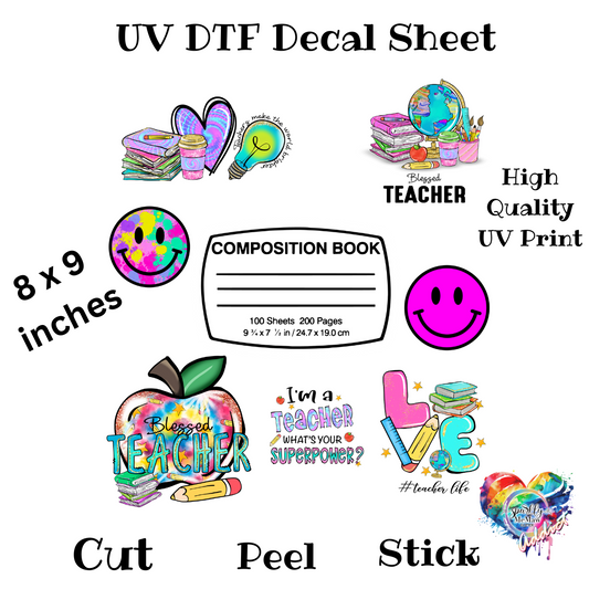 Teacher UV DTF Decal Set 8x9 inches