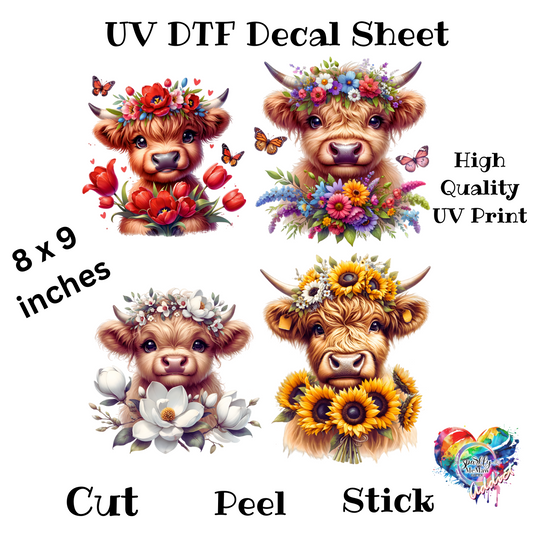 Vibrant Cow UV DTF Decal Sheet