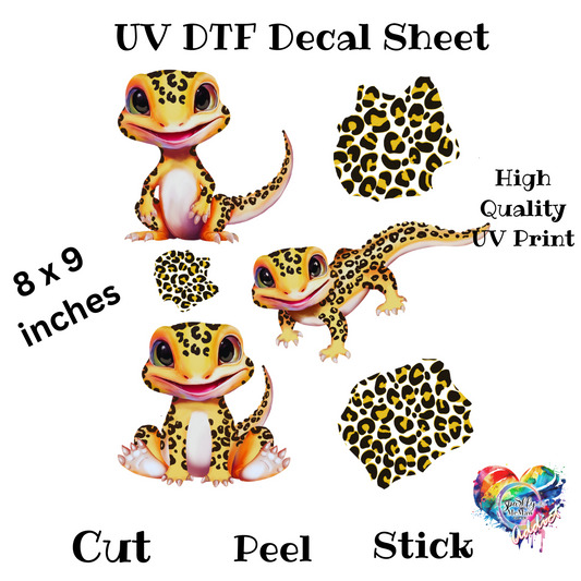 Leopard Gecko UV DTF Decal Sheet 8x9 inches