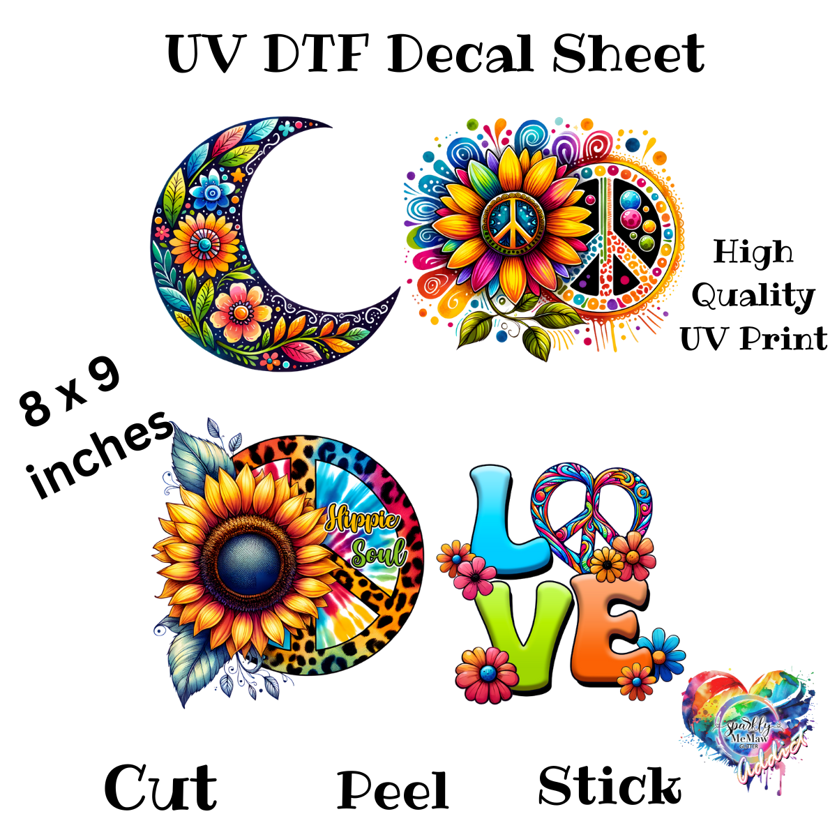 Peace Happy UV DTF Decal Sheet