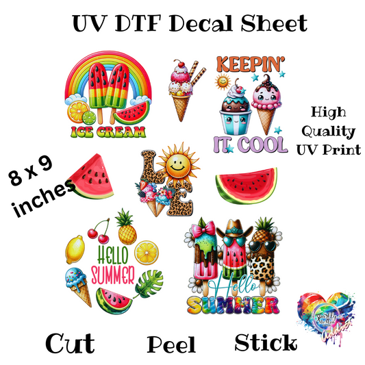 Hello Summer UV DTF Decal Sheet