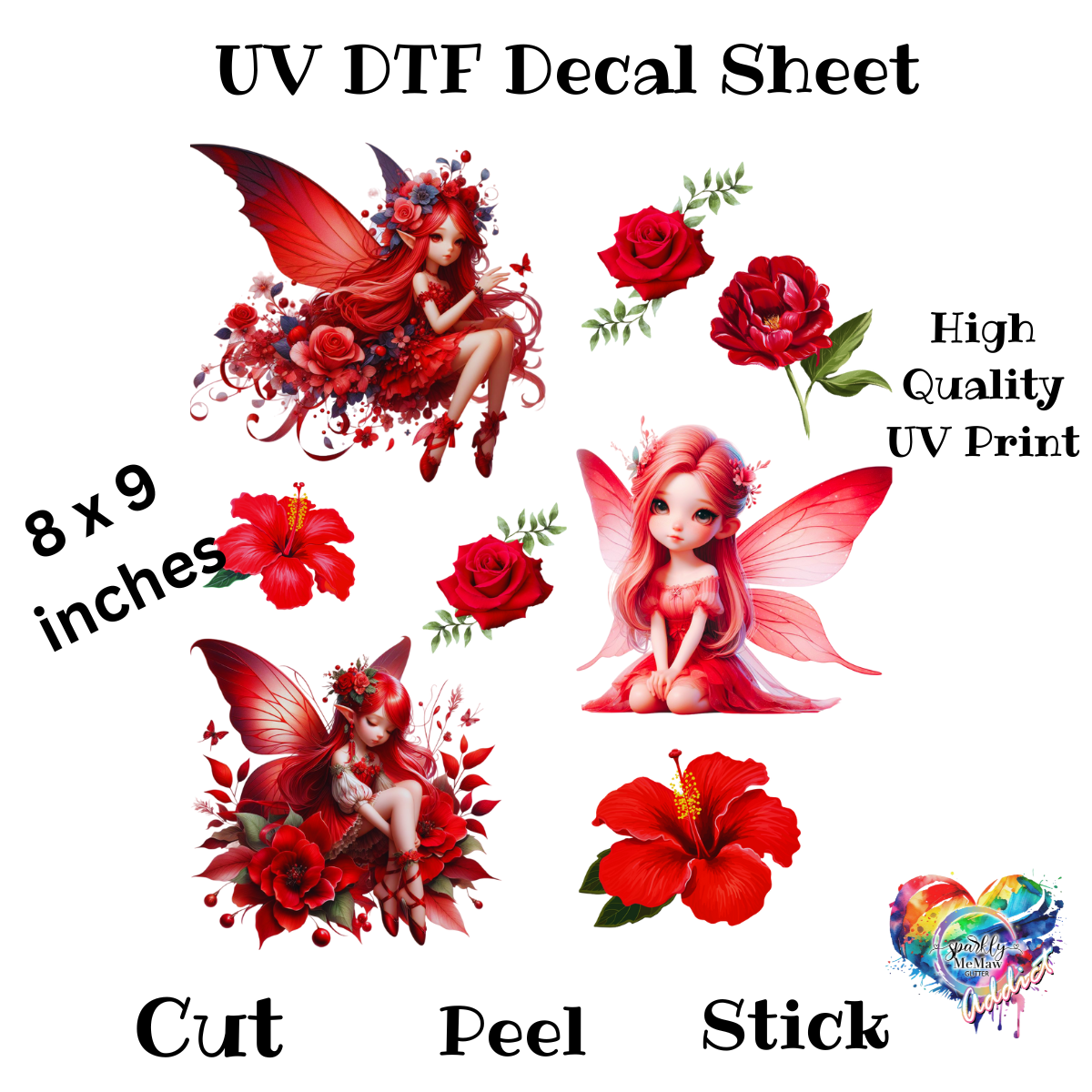 Red Fairies UV DTF Decal Sheet
