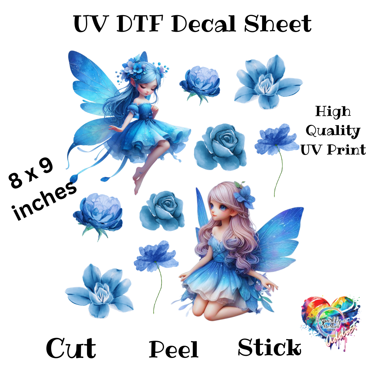 Blue Fairies UV DTF Decal Sheet