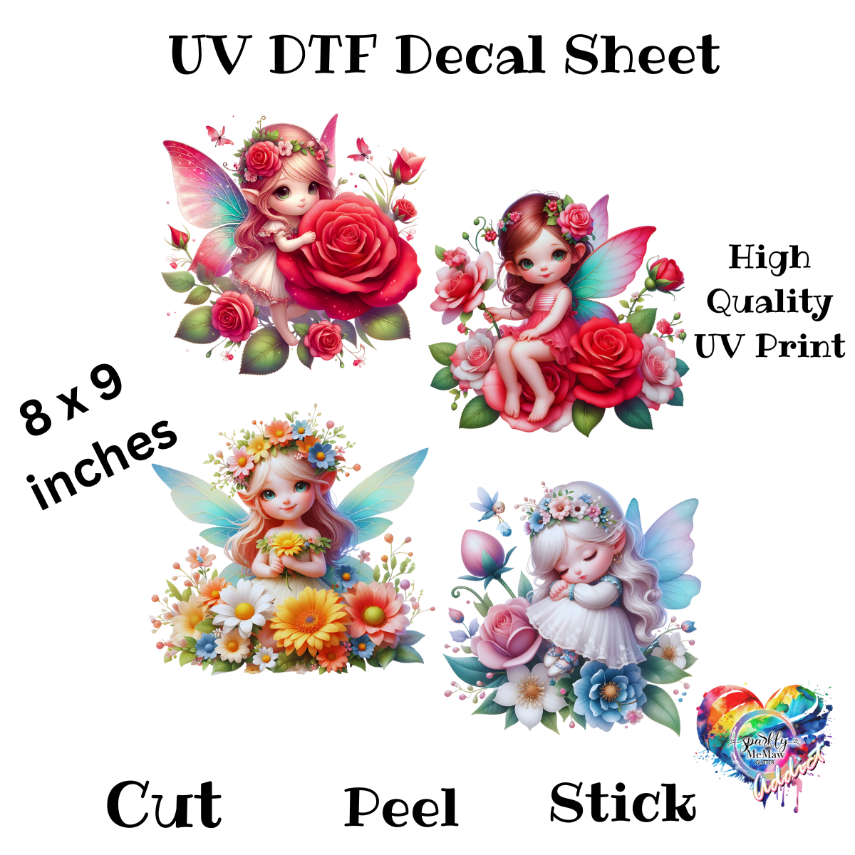 Cute Floral Fairies UV DTF Decal Sheet