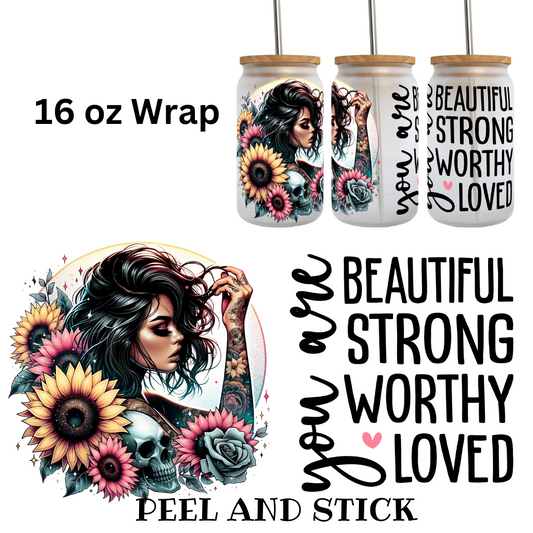 You are beautiful, worthy Strong UV DTF Wrap (Decal Set)