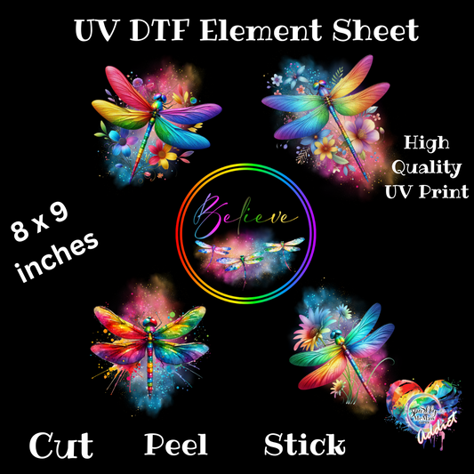 Believe Dragonfly UV DTF Element Sheet