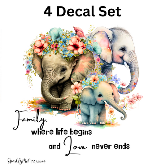 Elephant Family UV DTF Decal Set (4 Decals)