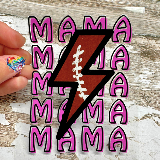 Football Mama Lightening Bolt UV DTF Decal 4 x 3 inches