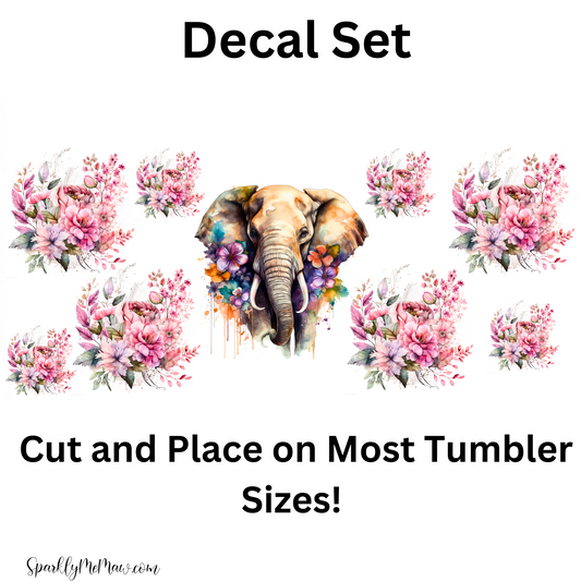Floral Elephant UV DTF Decal Set
