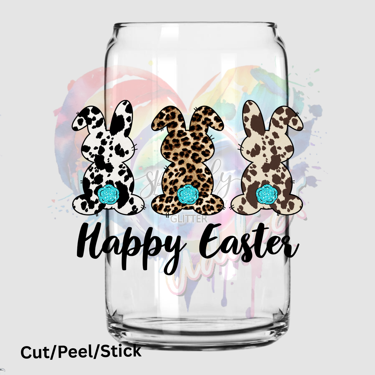 Happy Easter bunny UV DTF Decal (printed in width)