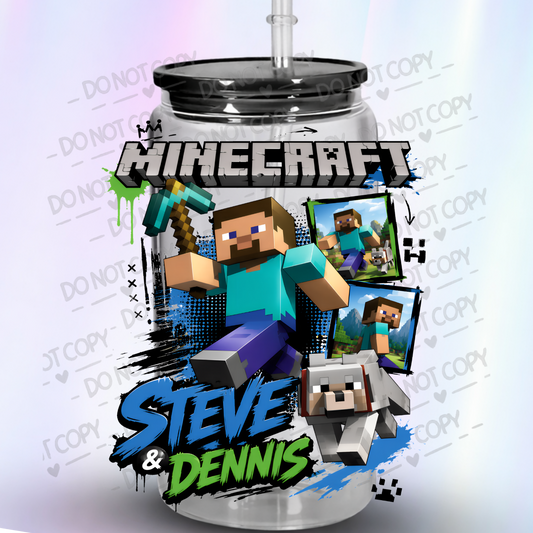 Minecraft Steve and Dennis Wolf UV DTF Decal